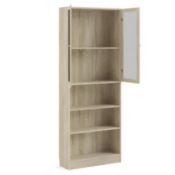 Base Étagère 2 Portes Vitrées Et 2 Tablettes De Rangement, Finition Chêne Structuré. -Pas Cher Mobiliora Magasin bibliotheque 22083881