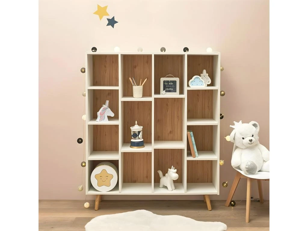 BILLY - Bibliothèque 14 Etagères Blanc Et Bois 4 BILLY - Bibliothèque 14 Etagères Blanc Et Bois – Image 2