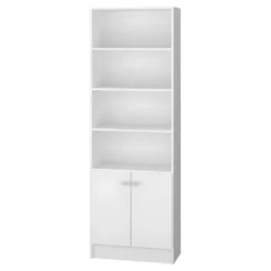 Bibliothèque 2 Portes Blanche 5 Niches H 182 Cm