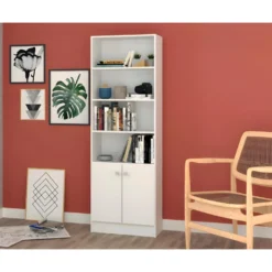 Bibliothèque 2 Portes Blanche 5 Niches H 182 Cm -Pas Cher Mobiliora Magasin bibliotheque 22969981