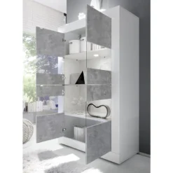 Vitrine COMETE - LEDs - 4 Portes - Blanc Laqué & Béton 11 Vitrine COMETE - LEDs - 4 Portes - Blanc Laqué & Béton -Pas Cher Mobiliora Magasin bibliotheque 381561