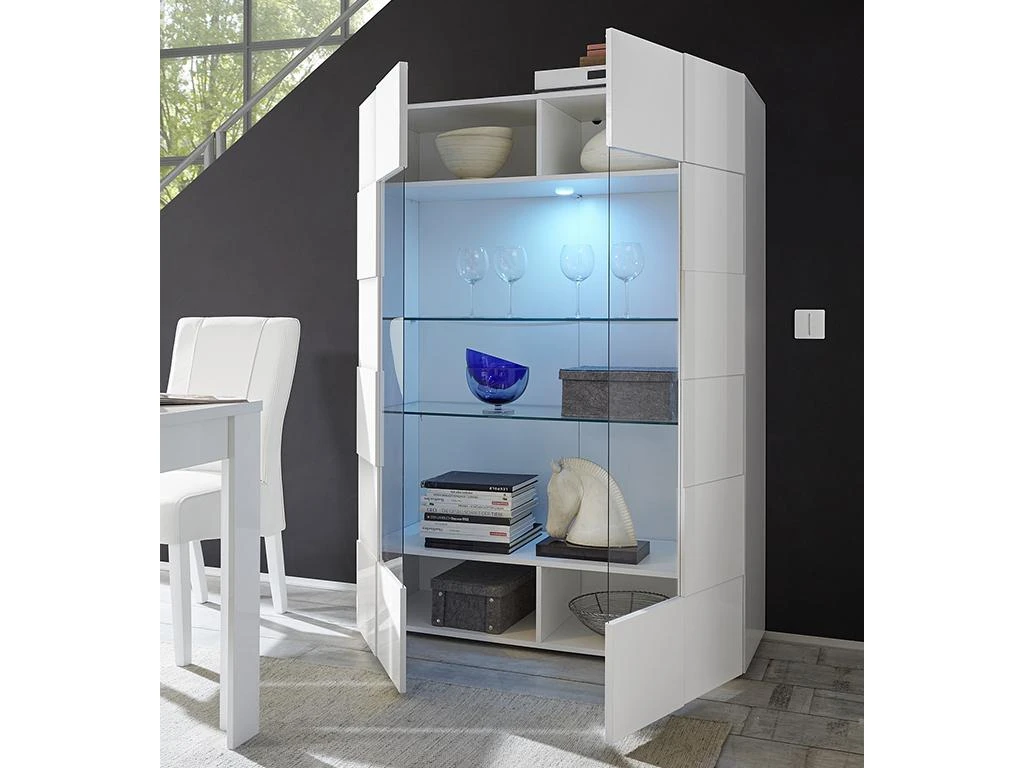 Vitrine CALISTO - LEDs - 2 Portes - Blanc Laqué 4 Vitrine CALISTO - LEDs - 2 Portes - Blanc Laqué – Image 2