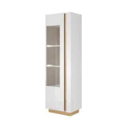 Vitrine MURARI - 1 Porte - Avec LEDs - Blanc Brillant Et Chêne -Pas Cher Mobiliora Magasin bibliotheque 460285