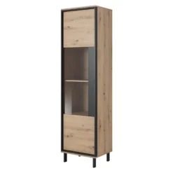 Vitrine BAYORI - 1 Porte - Avec LEDs - Chêne Et Anthracite -Pas Cher Mobiliora Magasin bibliotheque 483693