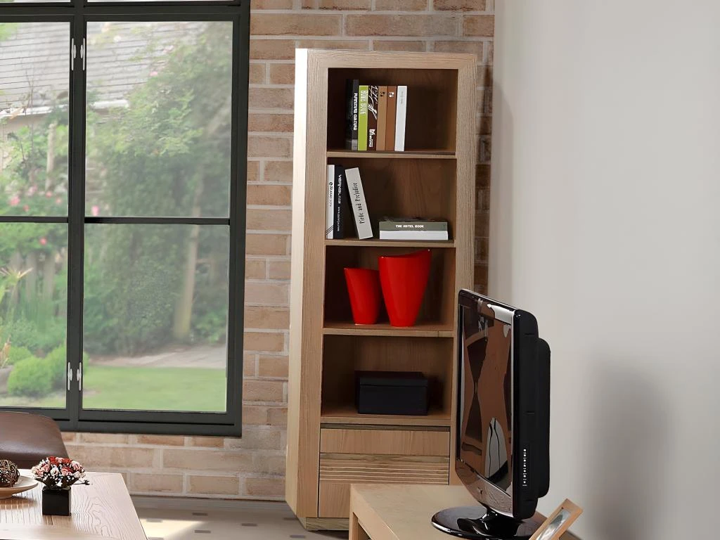 Bibliothèque Avec 4 étagères Et 1 Porte - Chêne Huilé - SYMPHONIE 4 Bibliothèque Avec 4 étagères Et 1 Porte - Chêne Huilé - SYMPHONIE – Image 2