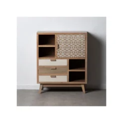 Vaisselier 3 Tiroirs 1 Porte Bois/Blanc - HACHI -Pas Cher Mobiliora Magasin buffet 11127871