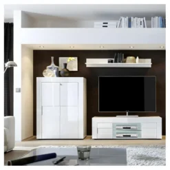 Vaisselier 2 Portes Laqué Blanc Brillant - TRANI -Pas Cher Mobiliora Magasin buffet 11140289