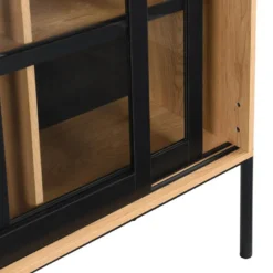 Vitrine Avec 2 Portes Coulissantes - Naturel Clair Et Noir - MEMPHIS II -Pas Cher Mobiliora Magasin buffet 16555615