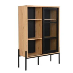 Vitrine Avec 2 Portes Coulissantes - Naturel Clair Et Noir - MEMPHIS II -Pas Cher Mobiliora Magasin buffet 16555617