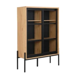 Vitrine Avec 2 Portes Coulissantes - Naturel Clair Et Noir - MEMPHIS II -Pas Cher Mobiliora Magasin buffet 16555619