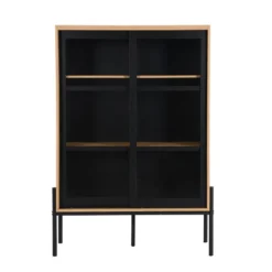 Vitrine Avec 2 Portes Coulissantes - Naturel Clair Et Noir - MEMPHIS II -Pas Cher Mobiliora Magasin buffet 16555645