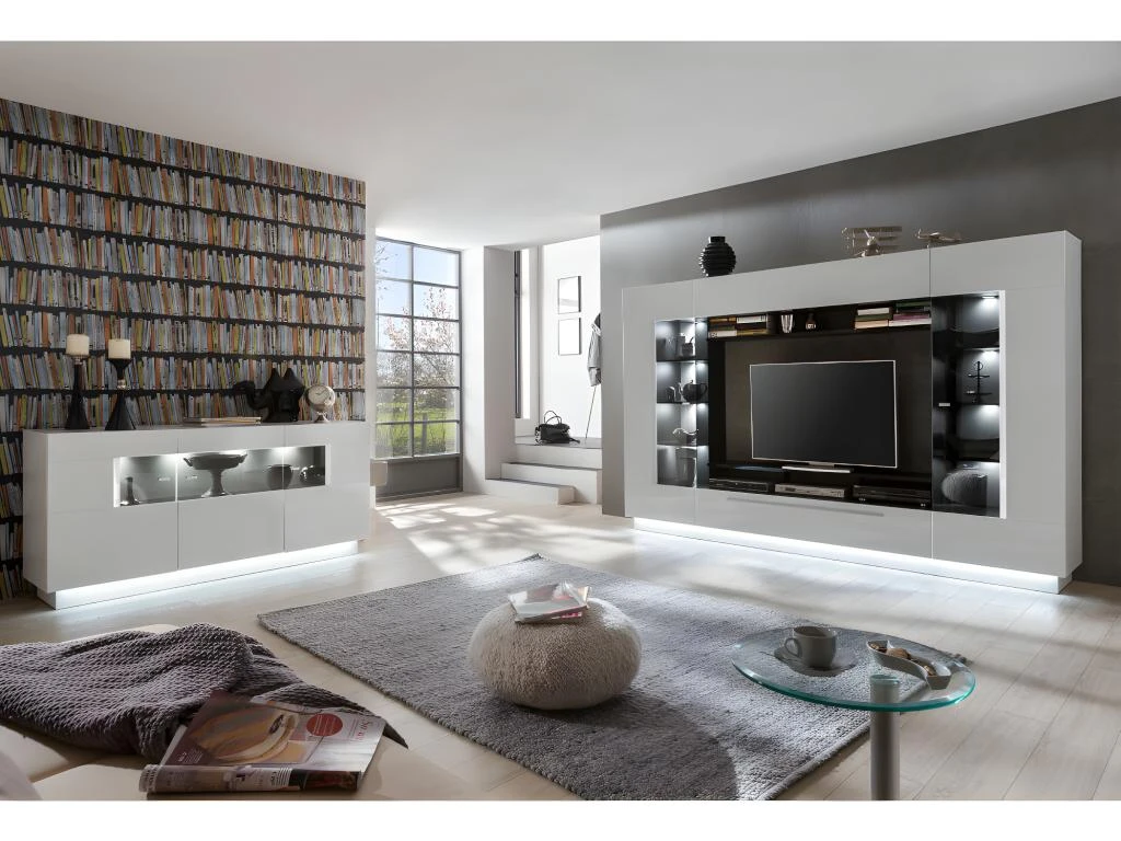 Ensemble Mur TV + Buffet - MDF - Blanc - Séjour Lumineux BLAKE 4 Ensemble Mur TV + Buffet - MDF - Blanc - Séjour Lumineux BLAKE – Image 2