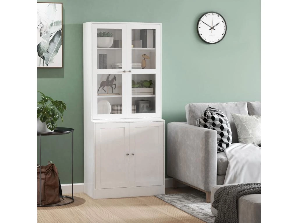 HOMCOM Bibliothèque Vitrine Multi-rangement - 2 Portes Verre, 2 Portes Bois, 4 étagères Réglables - MDF Blanc 3 HOMCOM Bibliothèque Vitrine Multi-rangement - 2 Portes Verre, 2 Portes Bois, 4 étagères Réglables - MDF Blanc