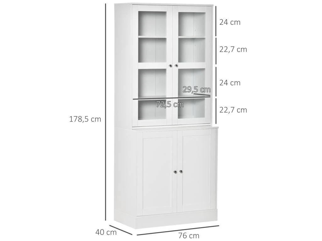 HOMCOM Bibliothèque Vitrine Multi-rangement - 2 Portes Verre, 2 Portes Bois, 4 étagères Réglables - MDF Blanc 5 HOMCOM Bibliothèque Vitrine Multi-rangement - 2 Portes Verre, 2 Portes Bois, 4 étagères Réglables - MDF Blanc – Image 3