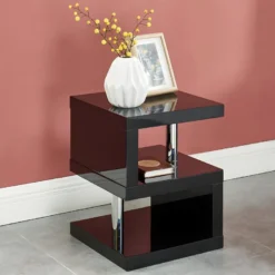 Table D'appoint LYLIA II - MDF Laqué - Avec LEDs - Noir