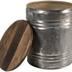 NOLAN - Table D'appoint Ronde 40x40cm Bidon Acier Et Bois Recyclé - Esprit Brocante -Pas Cher Mobiliora Magasin console 14653243