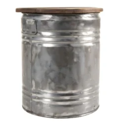 NOLAN - Table D'appoint Ronde 40x40cm Bidon Acier Et Bois Recyclé - Esprit Brocante -Pas Cher Mobiliora Magasin console 14653245