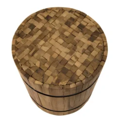 SUZY - Table D'appoint Bois Ronde 40x40cm Teck Recyclé Cerclée Métal Noir -Pas Cher Mobiliora Magasin console 14654165