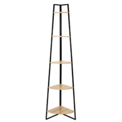 DANGA - Etagère D'Angle Métal Noir Plateau Imitation Bois