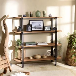 ALIDA - Étagère 4 Niveaux Open Space En Teck Recyclé Coins Arrondis