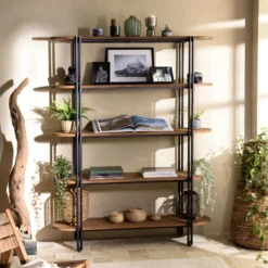 ALIDA - Étagère 5 Niveaux Open Space En Teck Recyclé Coins Arrondis