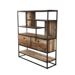 ALIDA - Étagère Marron 2 Tiroirs Et 7 Niches Teck Recyclé Acacia Mahogany Recyclé Et Métal Noir -Pas Cher Mobiliora Magasin etagere 14652977