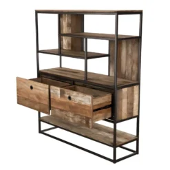 ALIDA - Étagère Marron 2 Tiroirs Et 7 Niches Teck Recyclé Acacia Mahogany Recyclé Et Métal Noir -Pas Cher Mobiliora Magasin etagere 14652979