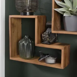 ALIDA - Étagère Murale Marron Forme 'L' 1 Niche Bois Teck Recyclé
