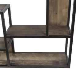 ALIDA - Étagère Murale Carrée Marron 80x80cm 4 Niveaux 3 Niches Bois Mahogany Structure Métal Noir -Pas Cher Mobiliora Magasin etagere 14653057