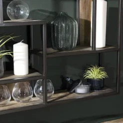 ALIDA - Étagère Murale Carrée Marron 80x80cm 4 Niveaux 3 Niches Bois Mahogany Structure Métal Noir -Pas Cher Mobiliora Magasin etagere 14653061