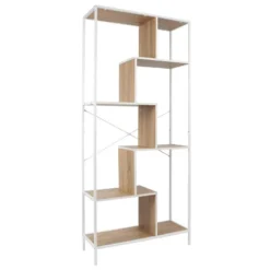 ENDIS - Etagère 6 Niveaux Aspect Bois Et Métal Blanc
