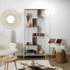 ENDIS - Etagère 6 Niveaux Aspect Bois Et Métal Blanc -Pas Cher Mobiliora Magasin etagere 17589129