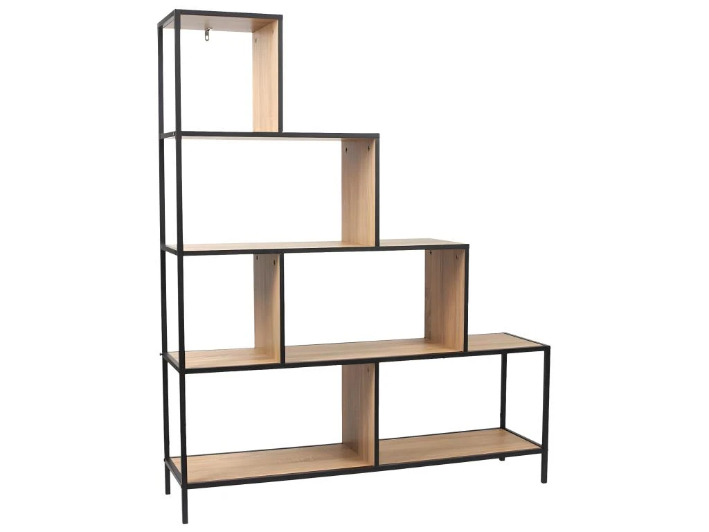 ENDIS - Etagère Escalier 5 Niveaux Aspect Bois Et Métal Noir 3 ENDIS - Etagère Escalier 5 Niveaux Aspect Bois Et Métal Noir