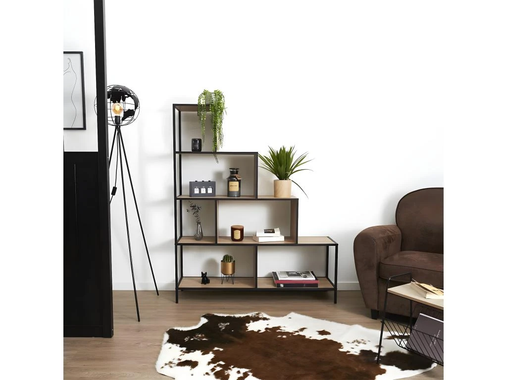 ENDIS - Etagère Escalier 5 Niveaux Aspect Bois Et Métal Noir 4 ENDIS - Etagère Escalier 5 Niveaux Aspect Bois Et Métal Noir – Image 2