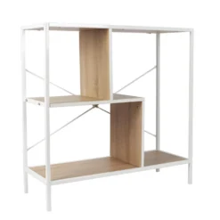 ENDIS - Etagère 3 Niveaux Aspect Bois Et Métal Blanc