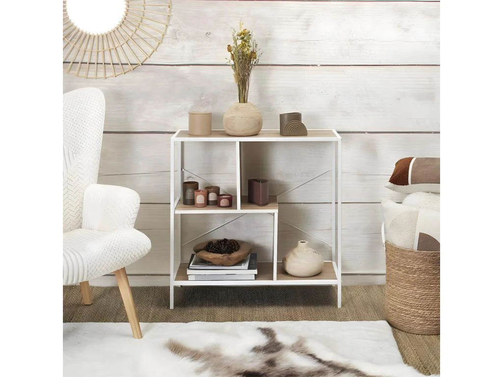 ENDIS - Etagère 3 Niveaux Aspect Bois Et Métal Blanc 4 ENDIS - Etagère 3 Niveaux Aspect Bois Et Métal Blanc – Image 2