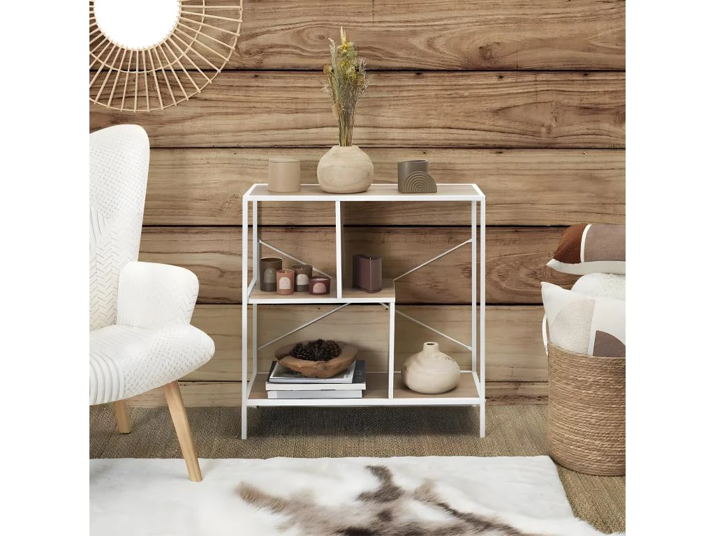 ENDIS - Etagère 3 Niveaux Aspect Bois Et Métal Blanc 7 ENDIS - Etagère 3 Niveaux Aspect Bois Et Métal Blanc – Image 5