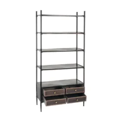 Etagère 4 Niches 4 Tiroirs Noir/Métal - AZZARI -Pas Cher Mobiliora Magasin etagere 17628279