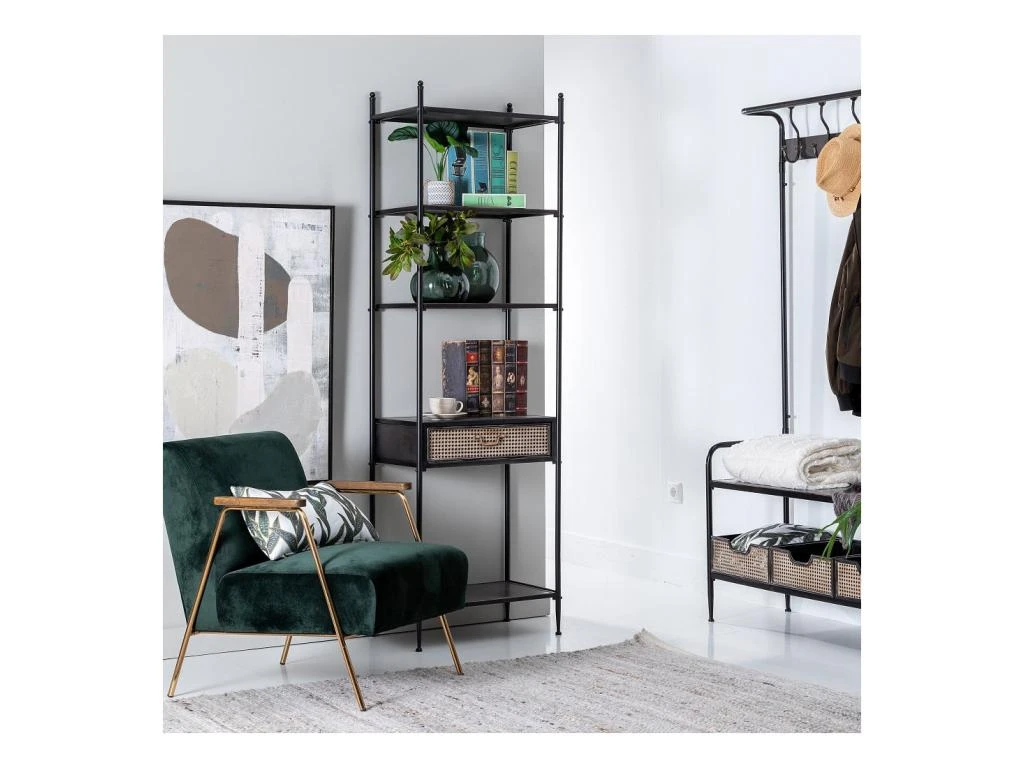 Etagère 4 Niches 1tiroir Noir Marron/Métal - AZZARI 4 Etagère 4 Niches 1tiroir Noir Marron/Métal - AZZARI – Image 2