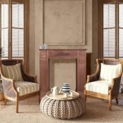 Cadre Cheminée Décoratif Bois Marron Clair Rustique 98x97x22,5