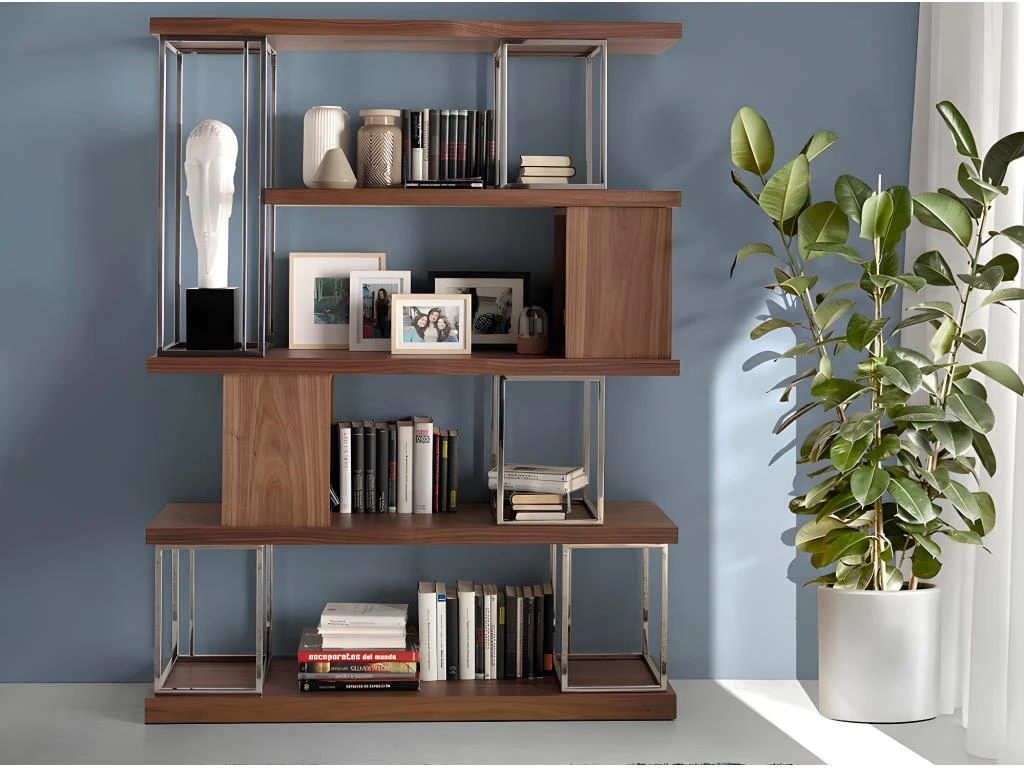 Etagère De Noyer Et Acier Chromé 3220 ANGEL CERDA 5 Etagère De Noyer Et Acier Chromé 3220 ANGEL CERDA – Image 3