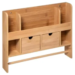 Organisateur Mural + 2 Tiroirs En Bambou L.38xP.6,5xH.32cm