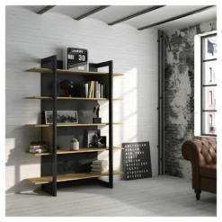 Bibliothèque Ouverte 5 étagères Bois/Noir - THEAU