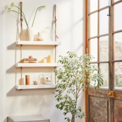 Etagère Suspendue Avec Corde De Chanvre Couleur Blanc Nordique 100 Cm -Pas Cher Mobiliora Magasin etagere 22183021