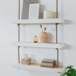 Etagère Suspendue Avec Corde De Chanvre Couleur Blanc Nordique 100 Cm -Pas Cher Mobiliora Magasin etagere 22183023