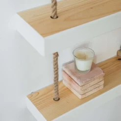 Etagère Suspendue Avec Corde De Chanvre Couleur Blanc Nordique 100 Cm -Pas Cher Mobiliora Magasin etagere 22183027