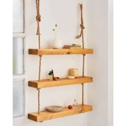 Etagère Suspendue En Bois De Couleur Marron Clair à 3 étages 70 Cm 11 Etagère Suspendue En Bois De Couleur Marron Clair à 3 étages 70 Cm -Pas Cher Mobiliora Magasin etagere 22183143