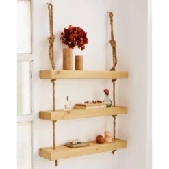 Etagère Suspendue En Bois Massif De Couleur Naturelle à 3 étages 70 Cm 9 Etagère Suspendue En Bois Massif De Couleur Naturelle à 3 étages 70 Cm -Pas Cher Mobiliora Magasin etagere 22183379