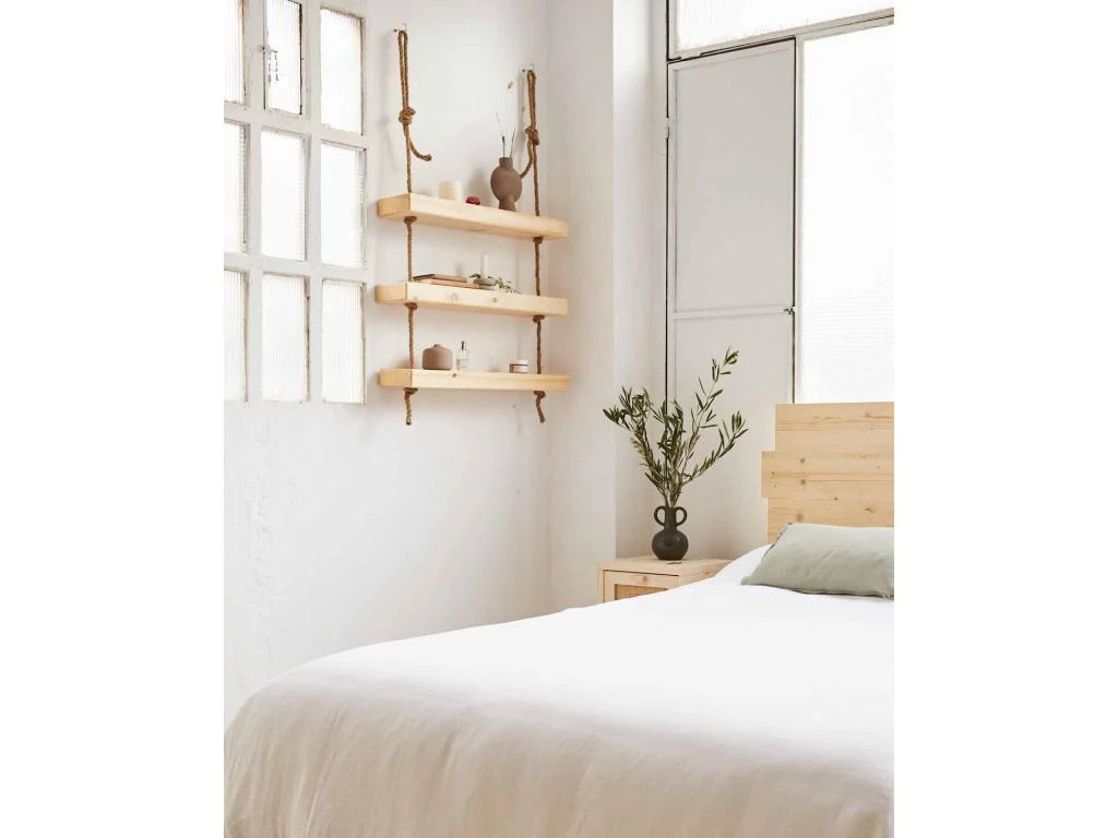 Etagère Suspendue En Bois De Couleur Beige à 3 étages 70 Cm 4 Etagère Suspendue En Bois De Couleur Beige à 3 étages 70 Cm – Image 2