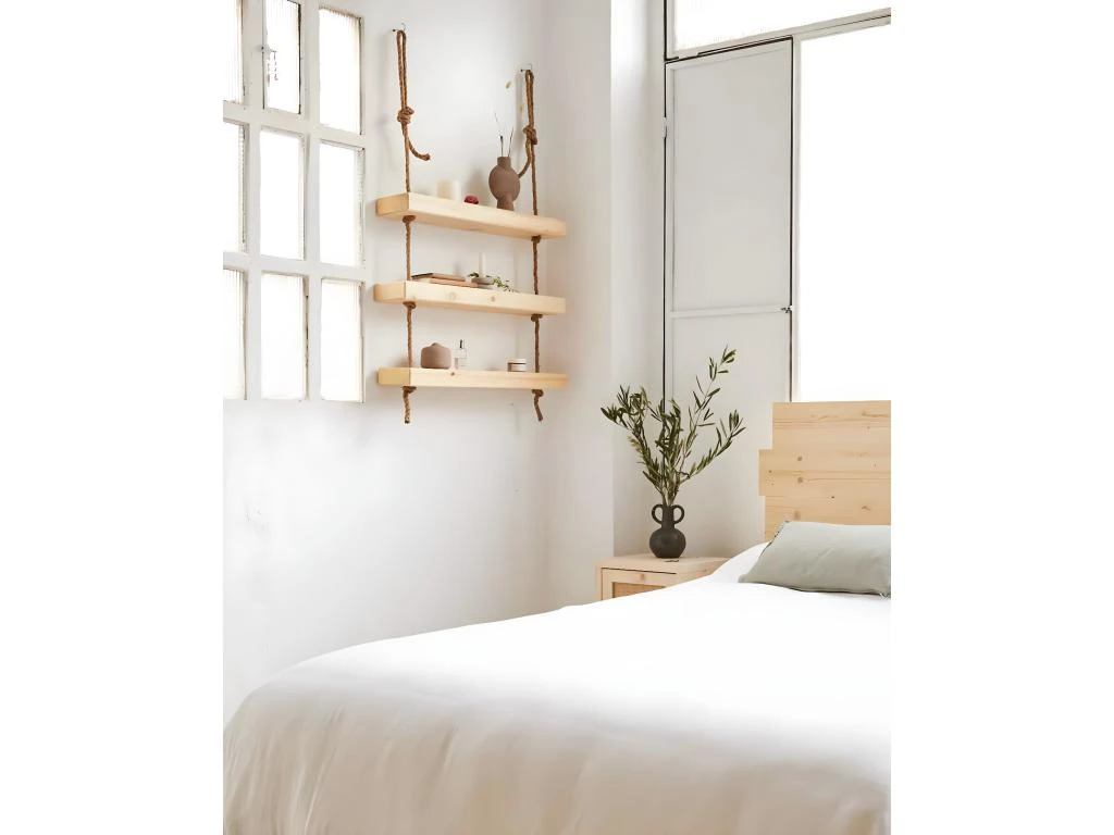 Etagère Suspendue En Bois De Couleur Beige à 3 étages 70 Cm 5 Etagère Suspendue En Bois De Couleur Beige à 3 étages 70 Cm – Image 3